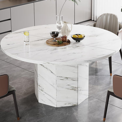 Runder Esstisch Weiß 120cm | Küchentisch Holz Marmor Optik Modern
