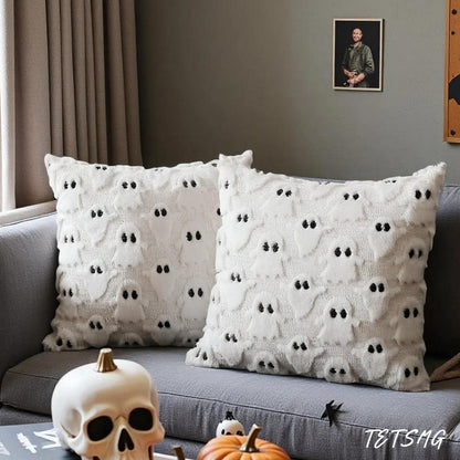 Halloween Kissenbezug 40x40 cm - 2er Set Geister Samt Deko