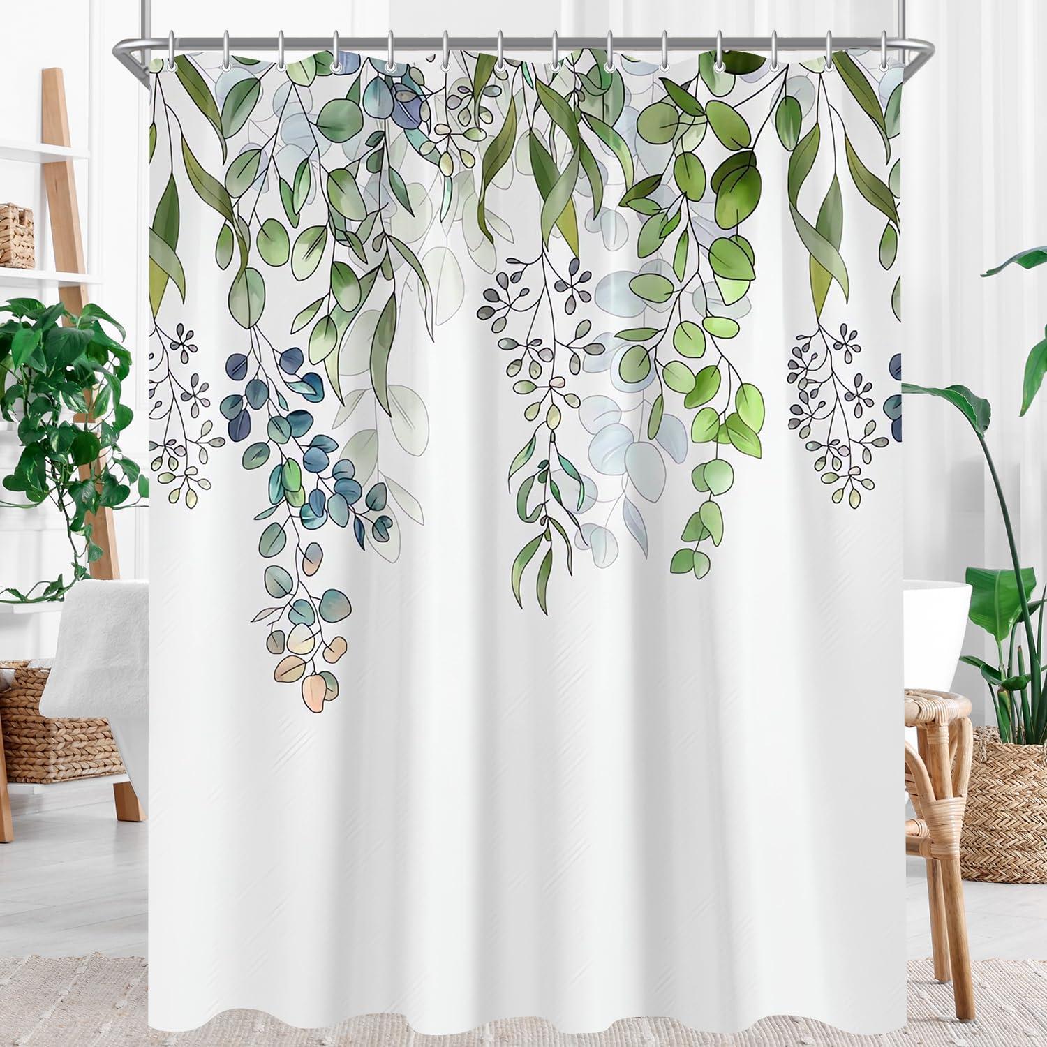 Duschvorhang Grün Blätter Antischimmel 300x200cm Polyester Textil