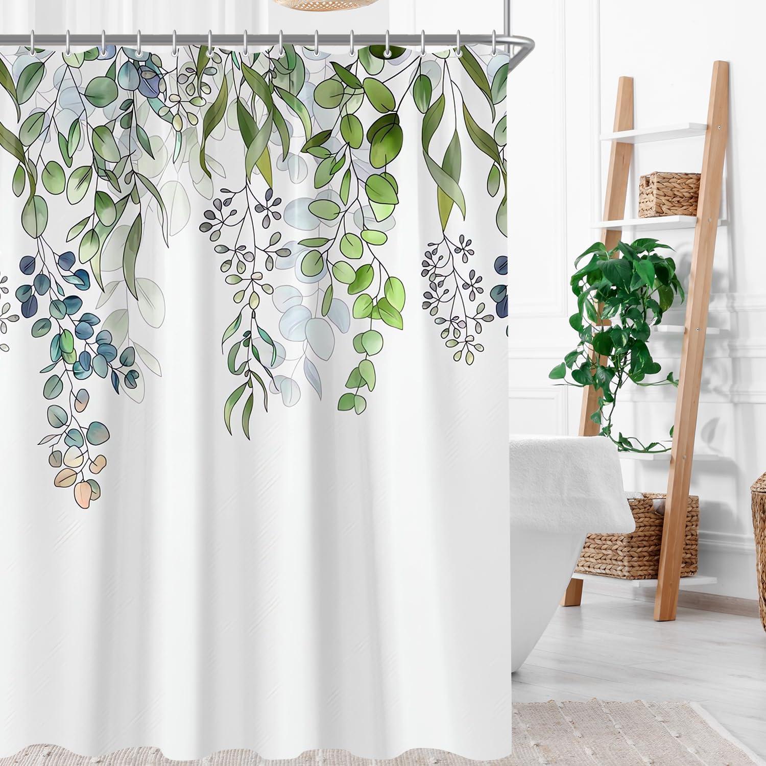 Duschvorhang Grün Blätter 300x200cm Antischimmel Textil mit Beschwerter Saum & Ringe