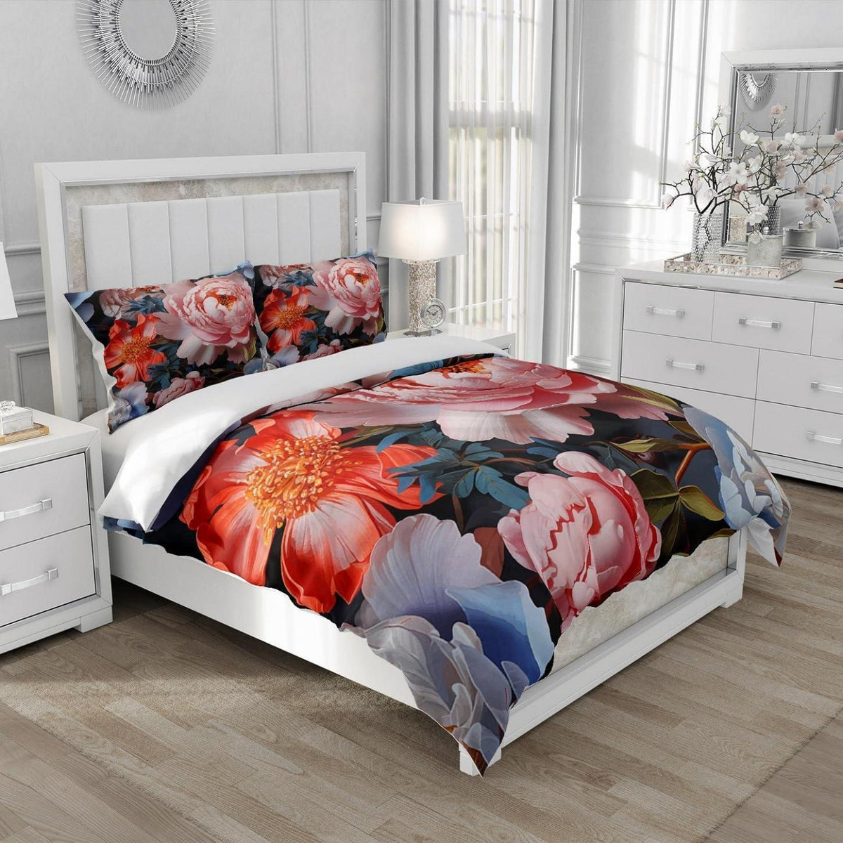 Blumen Bettwäsche Set 135x200 Rosa Floral Mikrofaser