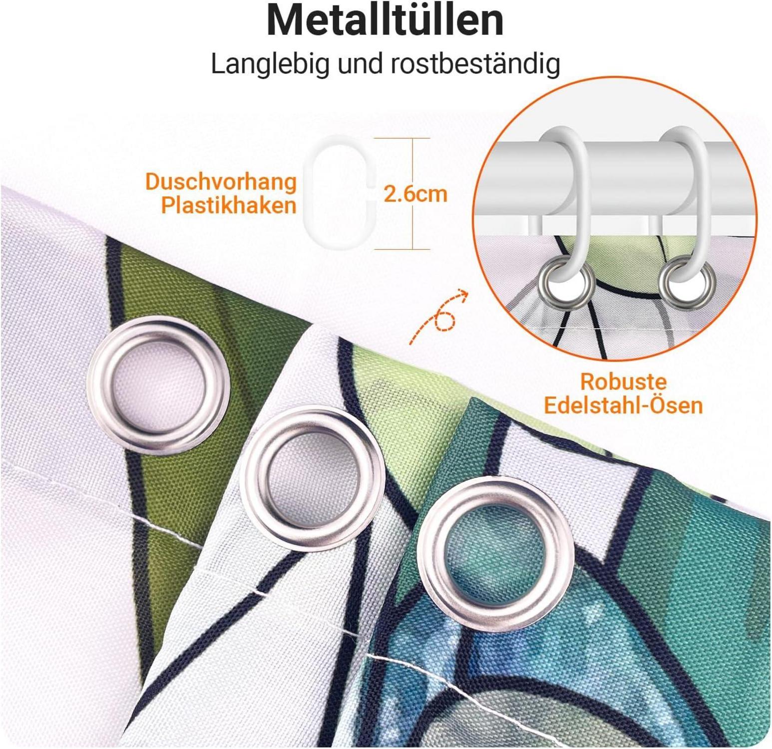 Duschvorhang 280x200cm Grün Blätter Antischimmel mit Ösen 16 Ringe