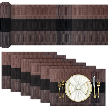 Tischläufer und Platzsets 7er Set Bambus-braun abwaschbar