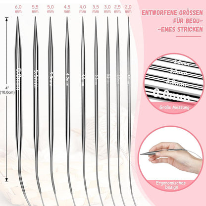 Rundstricknadeln Set Edelstahl 9 Stück – 2,0-6,0 mm für Strickprojekte