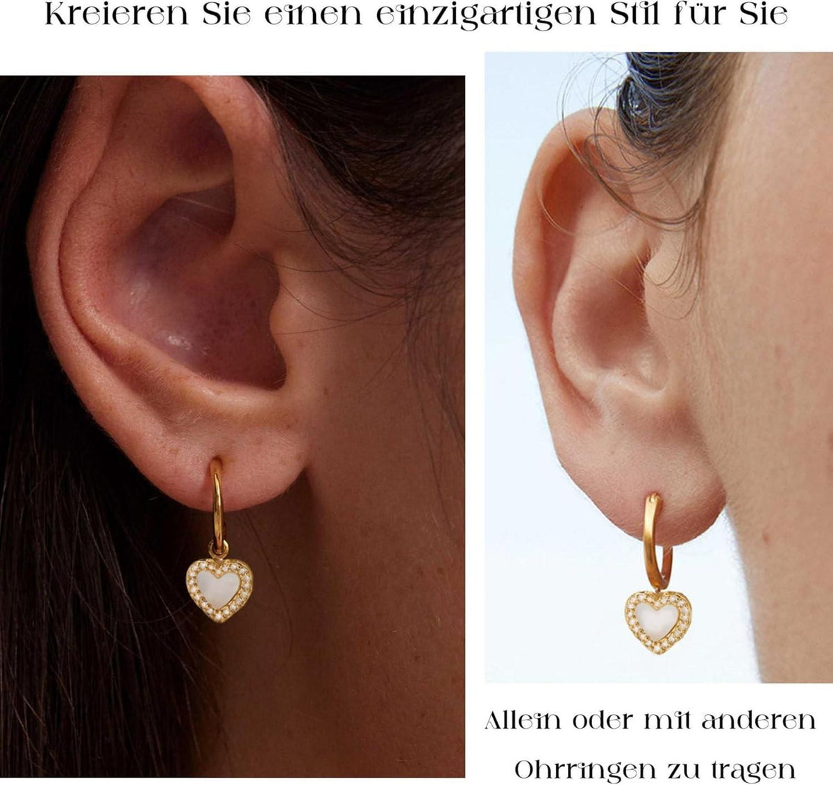 XOEMEL Ohrringe Silber 925 Damen Creolen Zirkonia Herz Hängend Mini Creolen Gold