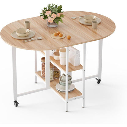 Klapptisch ausziehbar mit Ablagen, Eiche/Weiß
