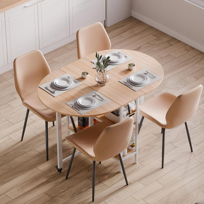 Klapptisch ausziehbar mit Ablagen, Eiche/Weiß