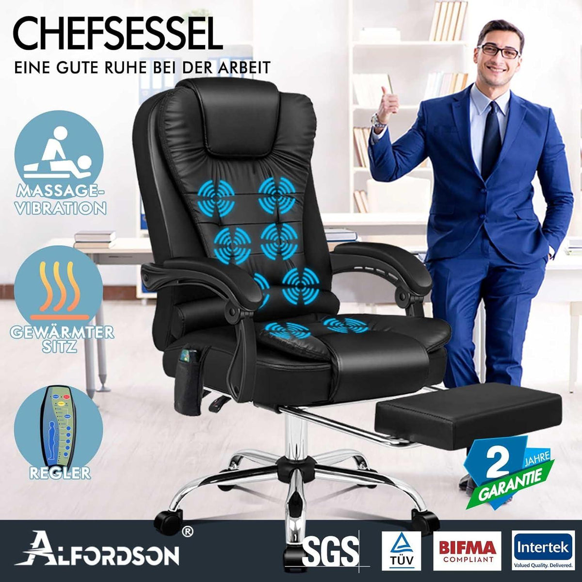 Ergonomischer Bürostuhl mit Massagefunktion und Lordosenstütze