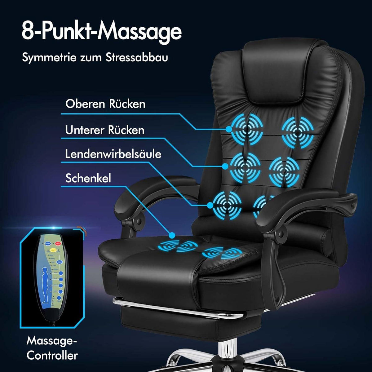 ALFORDSON Bürostuhl Lordosenstütze Armlehne Rückenlehne Massagefunktion höhenverstellbar Schwarz