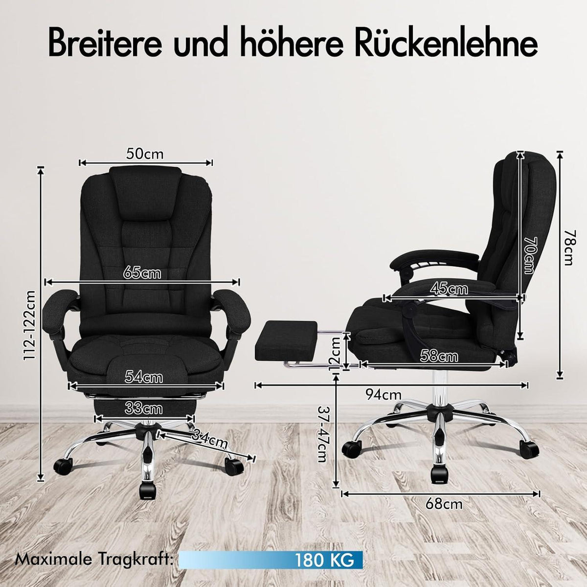 Alfordson Bürostuhl Lordosenstütze Massagefunktion Schwarz