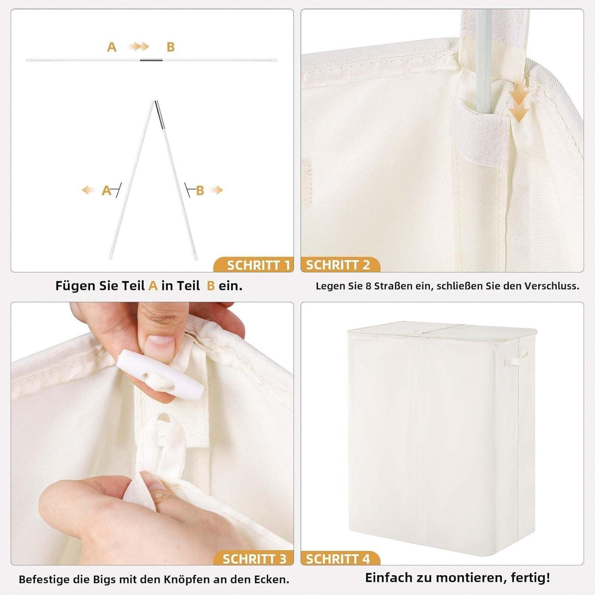 Wäschekorb mit Deckel & 3 Fächern – 160L Beige