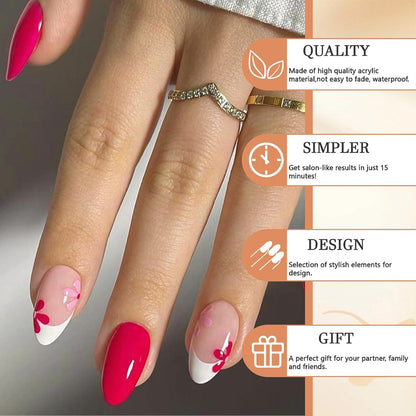 24 Stück Kurz Oval Design Blumen Acryl Press on Nails False Nails Set