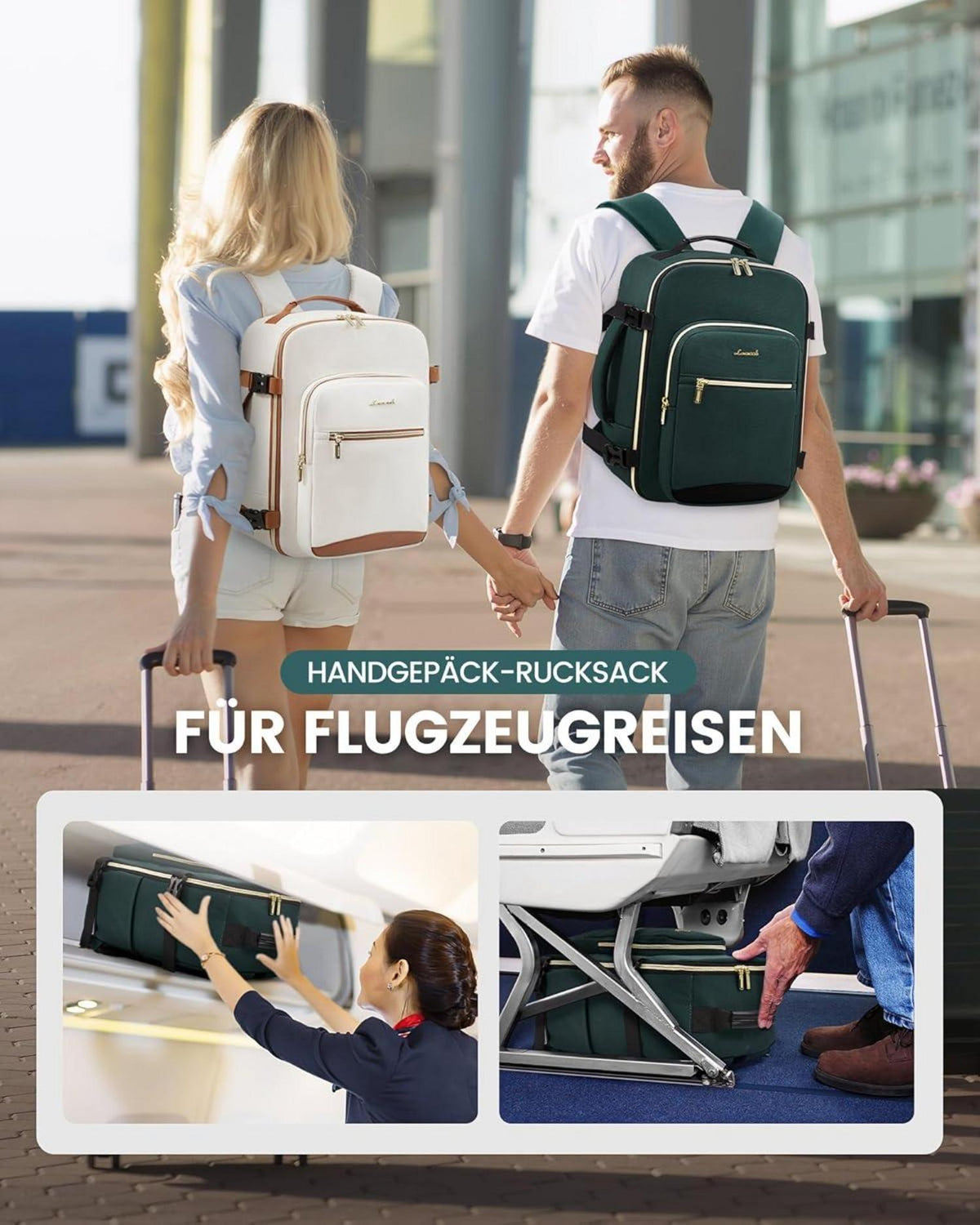 Handgepäck Rucksack 40x20x25 für Ryanair, 14 Zoll Laptop - Schwarz