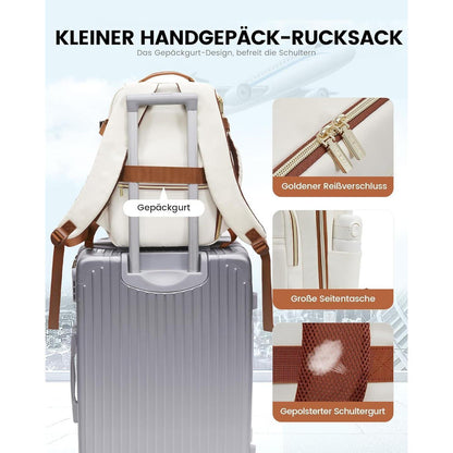 Handgepäck Rucksack 40x20x25cm, Reise Rucksack für Flugzeug, Laptopfach, Beige+braun