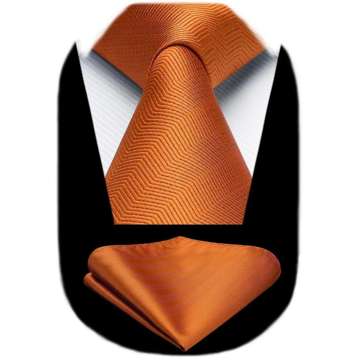 Herren Krawatte mit Einstecktuch Set, Elegant Orange