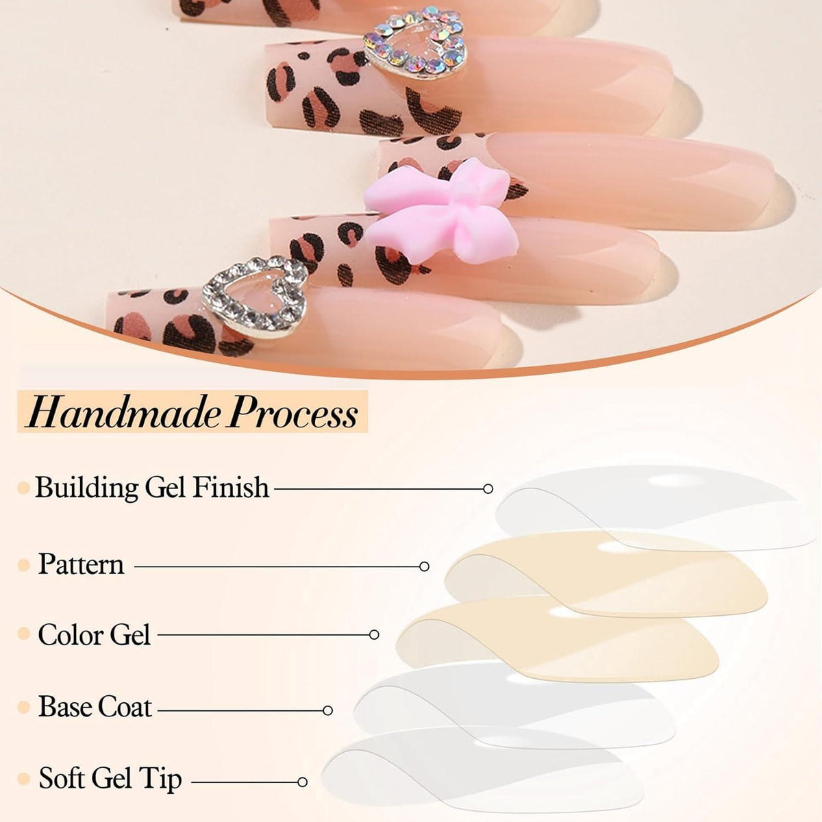 24 Stück Leopardenmuster Press on Nails Acryl Künstlich Glänzend Pink Schleife