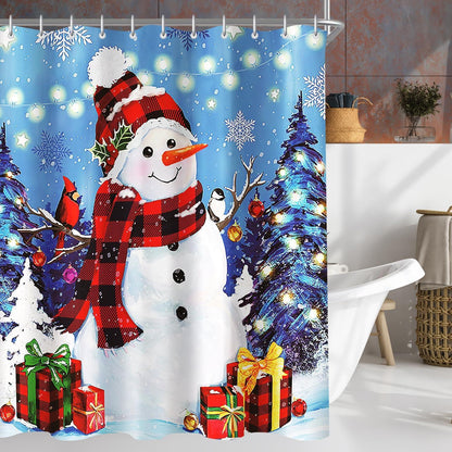 Duschvorhang Weihnachtsschneemann 200x200cm Wasserabweisend 12 Ösen Badezimmer Badevorhang