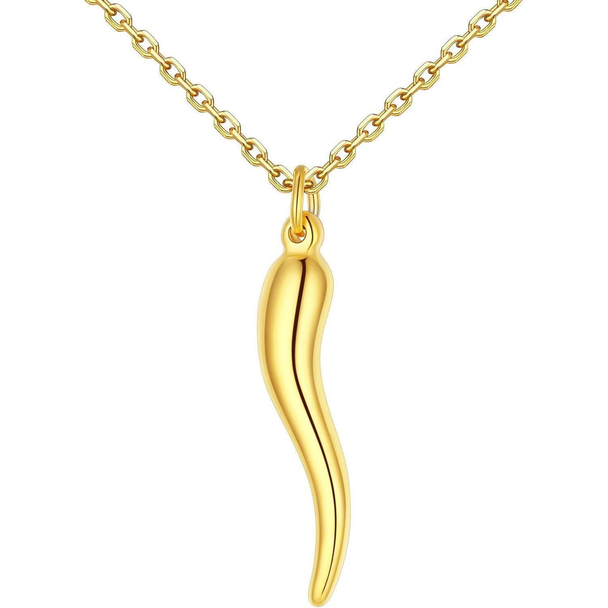 Italienisches Horn Halskette mit Anhänger, 14k Gelbgold vergoldet, Klein