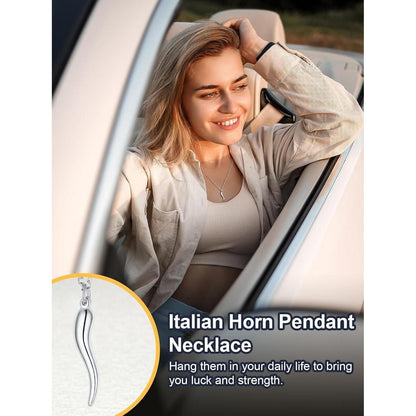 Italienisches Horn Halskette Edelstahl mit Anhänger, Glücksbringer, Klein-Silber