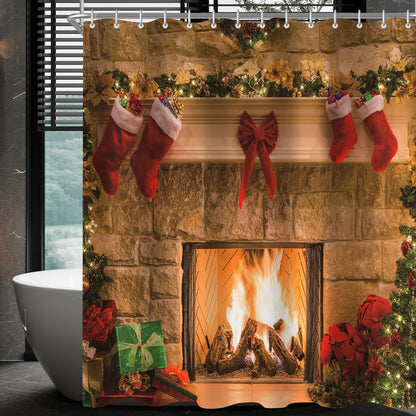 Duschvorhang Weihnachtsstrümpfe 240x200cm Antischimmel Wasserabweisend Textil&Wasserabweisend & Waschbar & Ösen & 16 Ringe&Wasserabweisend für