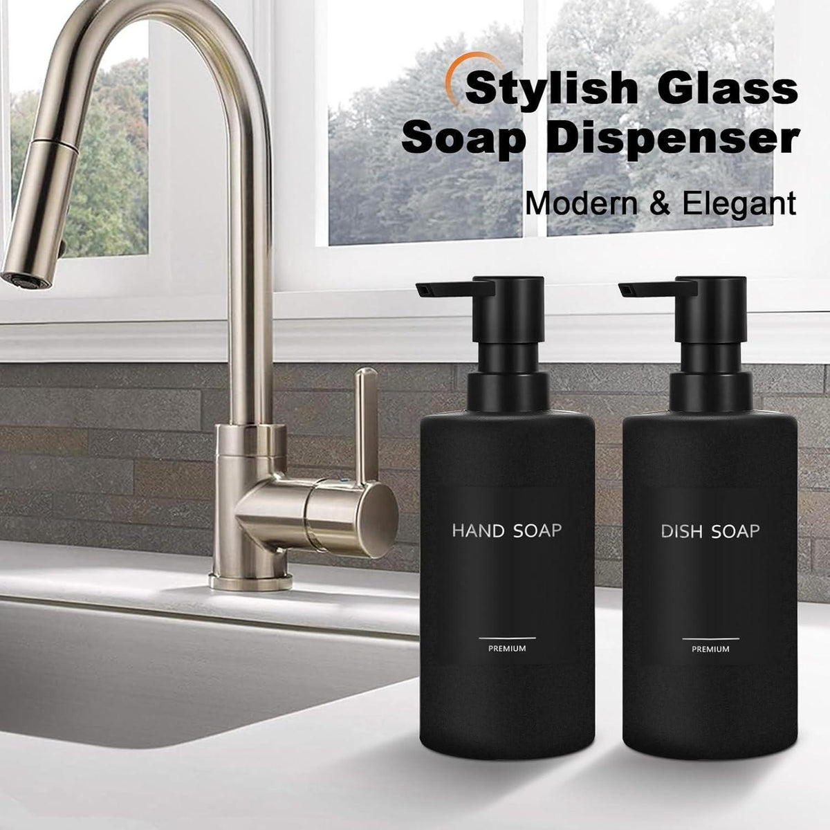 Schwarzer Seifenspender Set (2er) | Glas & Kunststoff Pumpen