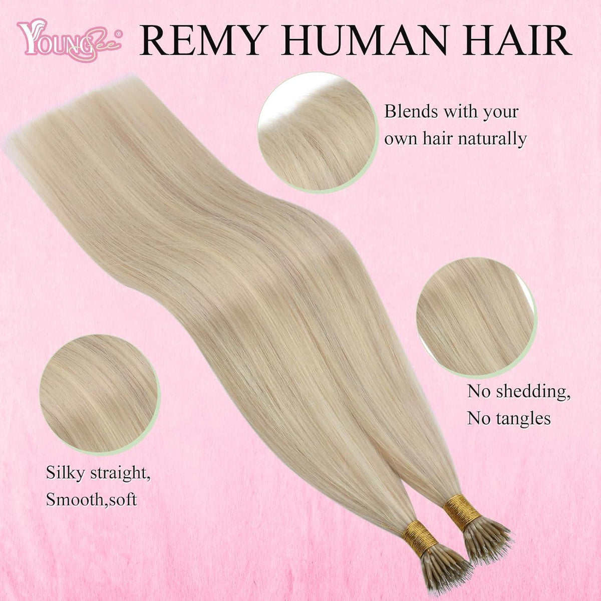 Aschblond Nanoring Extensions Echthaar 45cm – Haarverlängerung