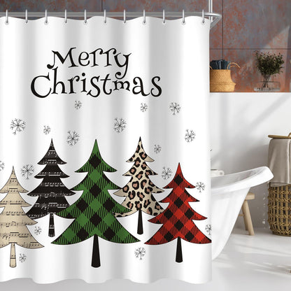 Duschvorhang 180x200cm Weihnachtsbaum-Muster wasserabweisend waschbar Polyester mit Ösen & 12 Ringen