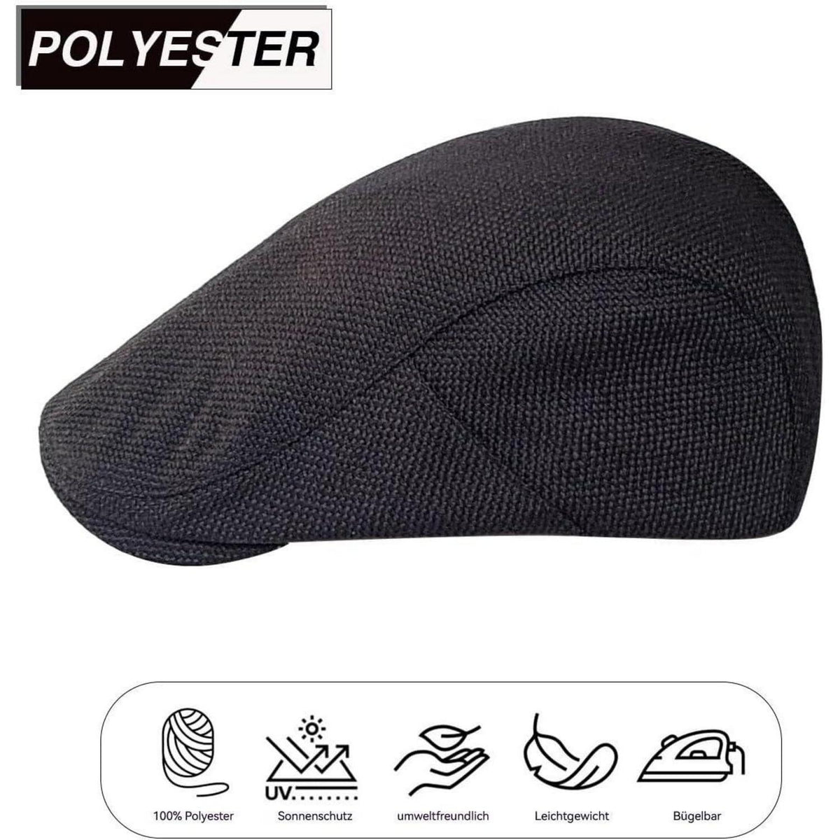 Leinen Schiebermütze Herren mit Futter – Sommer Flatcap Schwarz