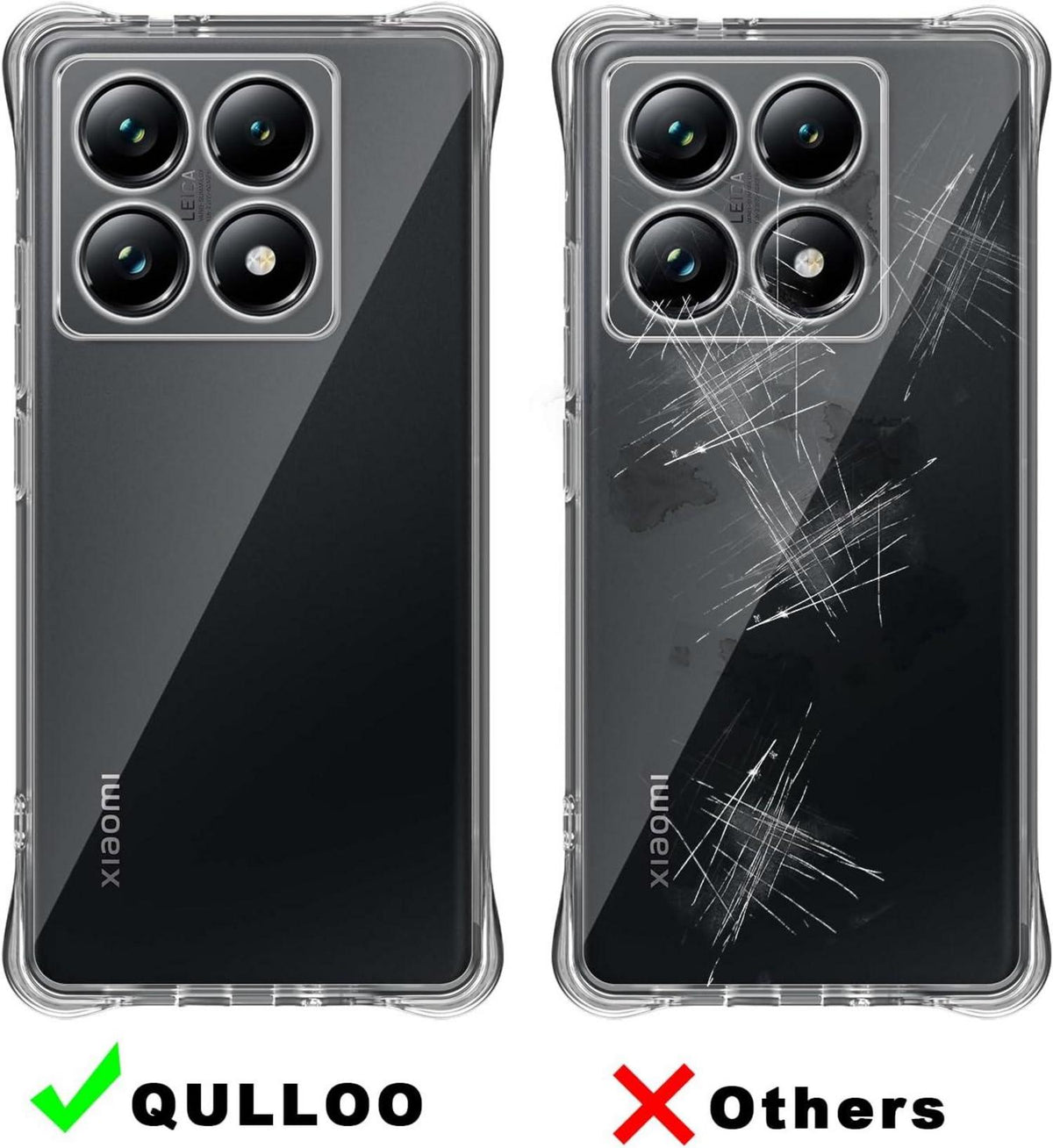 QULLOO Silikon Hülle + Panzerglas Schutzfolie für Xiaomi 14T Pro, Transparent, 2 Stück
