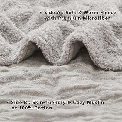 Musselin Baumwolle Fleece Decke 150x200 cm Grau