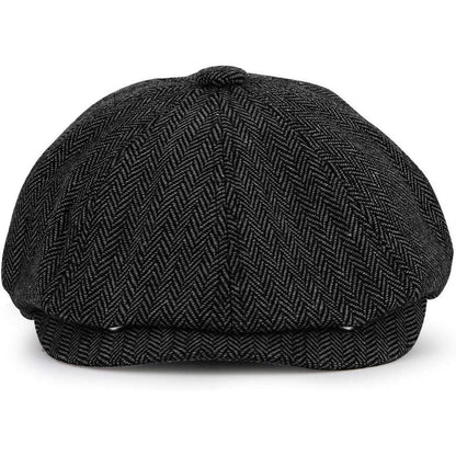 Newsboy Mütze 8-Panel Fischgräten Tweed Retro Gatsby Cap Schwarz