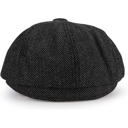 Newsboy Mütze 8-Panel Fischgräten Tweed Retro Gatsby Cap Schwarz