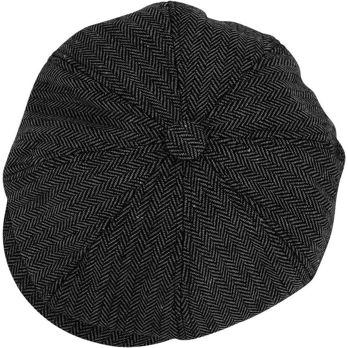 Newsboy Mütze 8-Panel Fischgräten Tweed Retro Gatsby Cap Schwarz