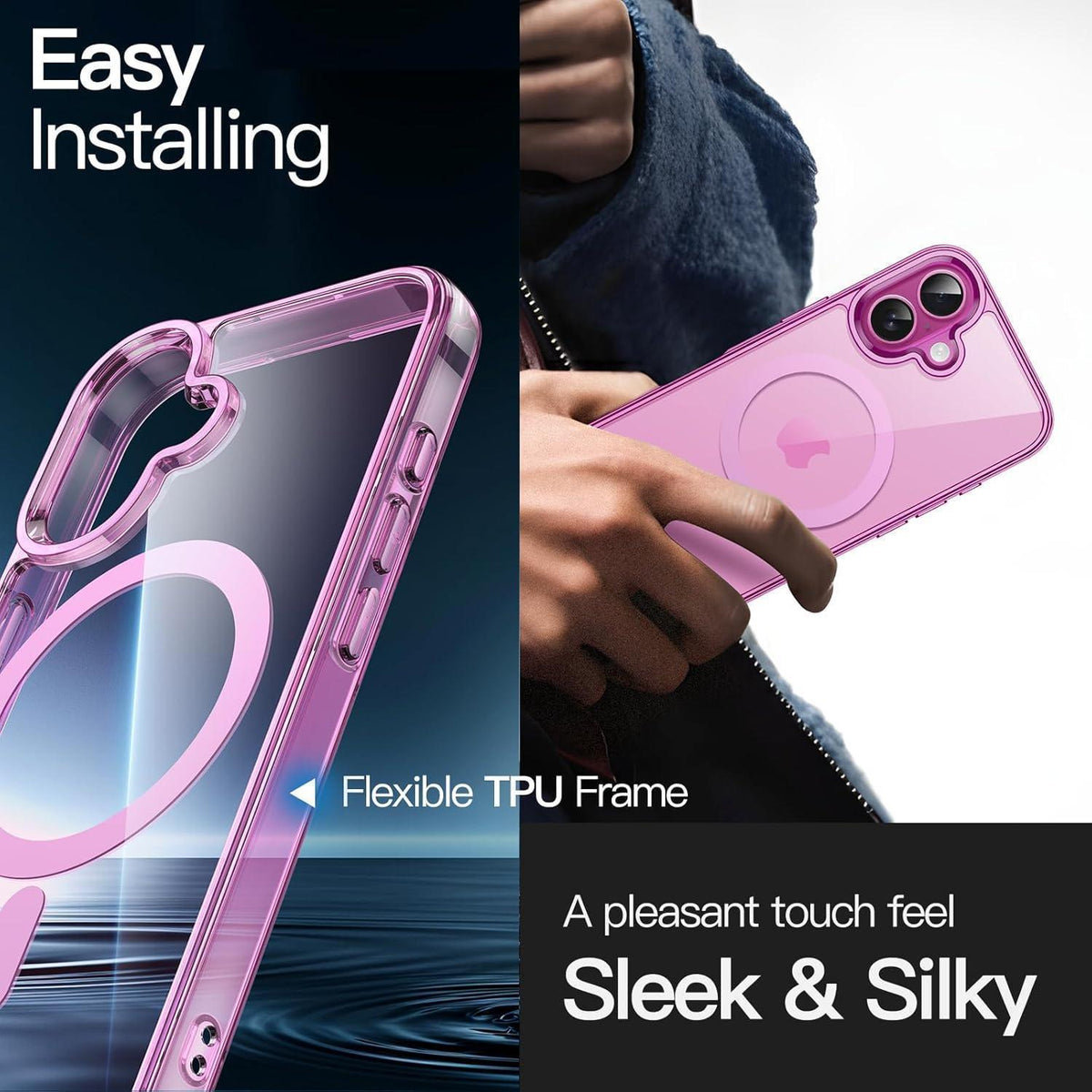 iPhone 16 Hülle MagSafe Rosa Transparent Stoßfest