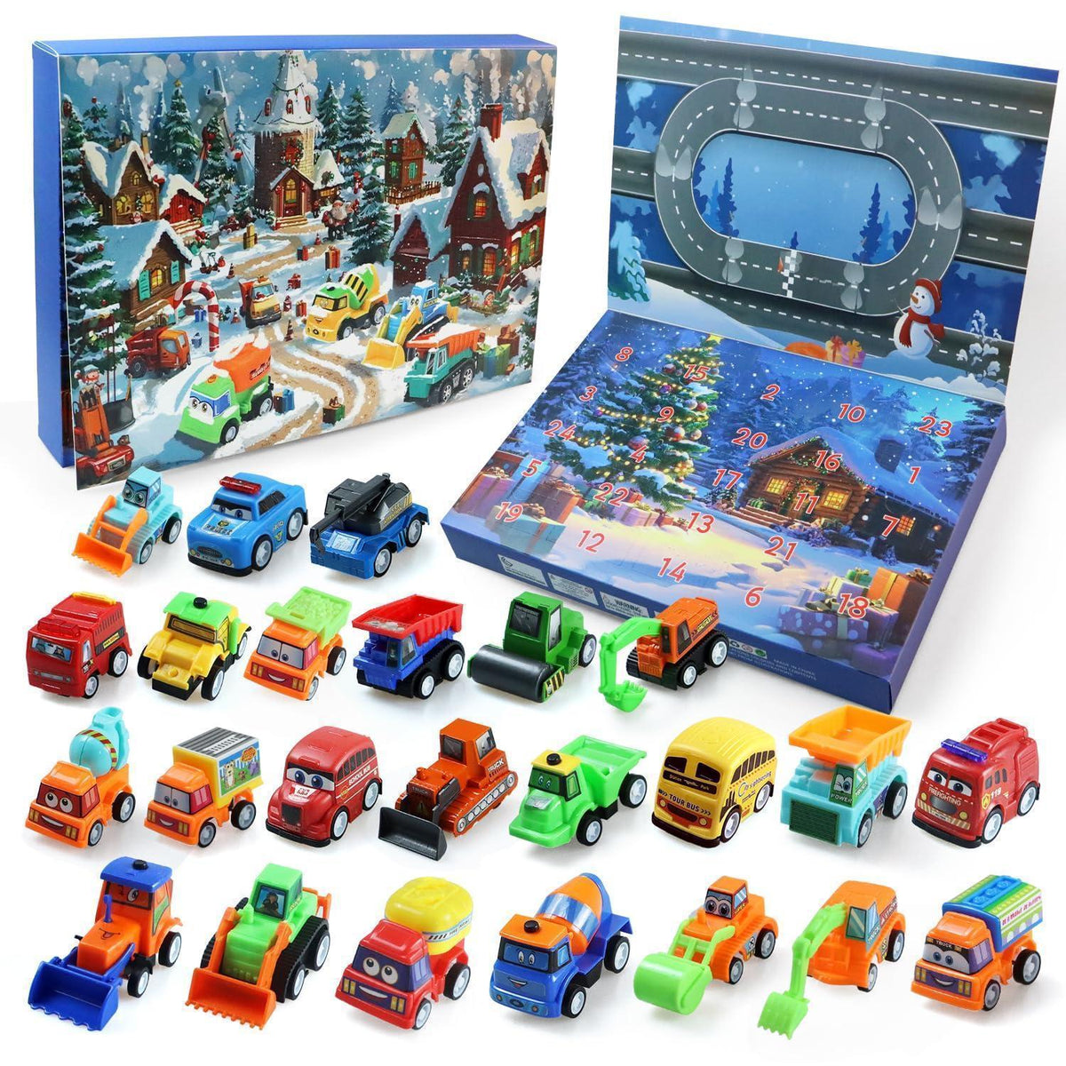 Adventskalender Auto 2026 Kinder – 24 Spielzeugautos & Baustelle