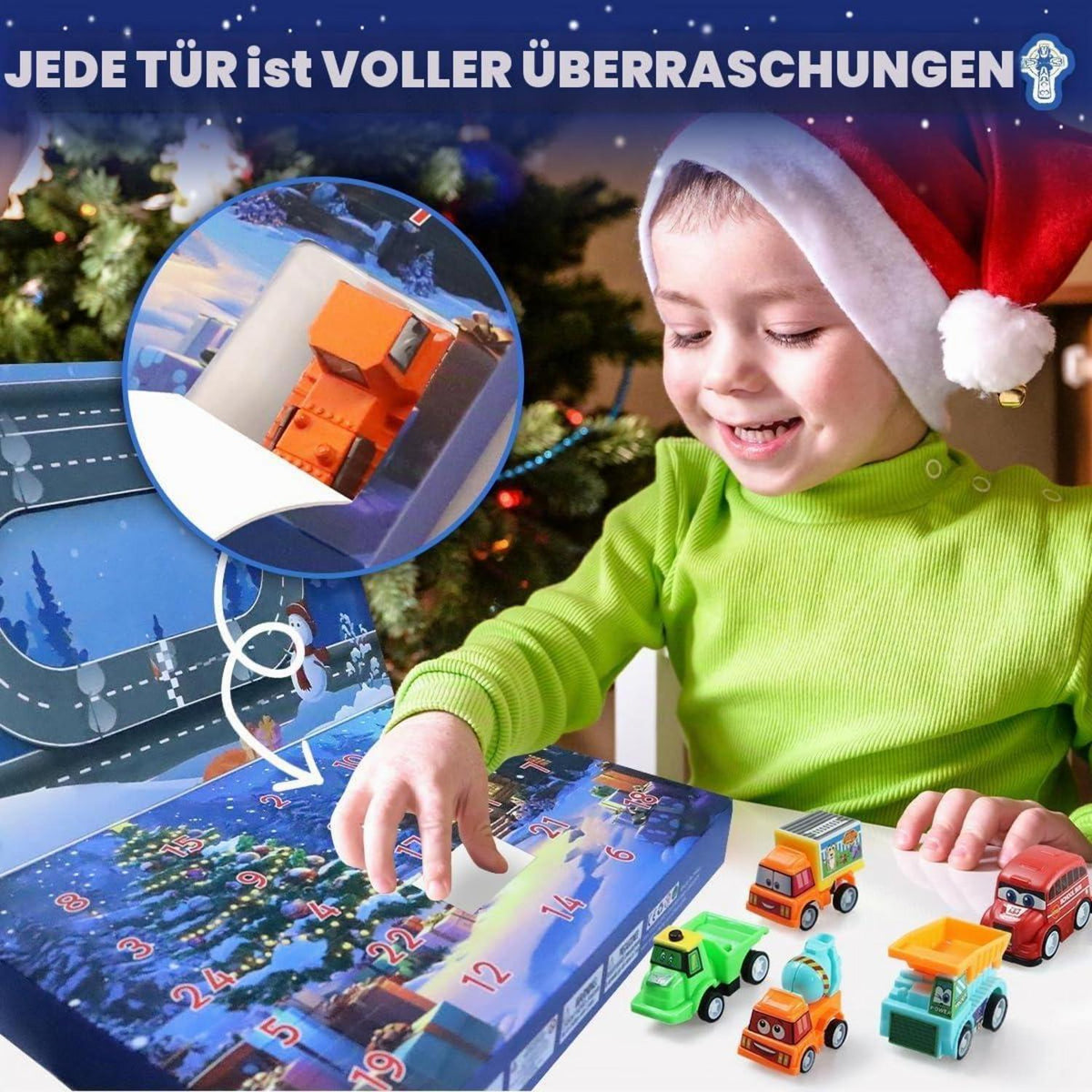 Adventskalender Auto 2026 Kinder – 24 Spielzeugautos & Baustelle