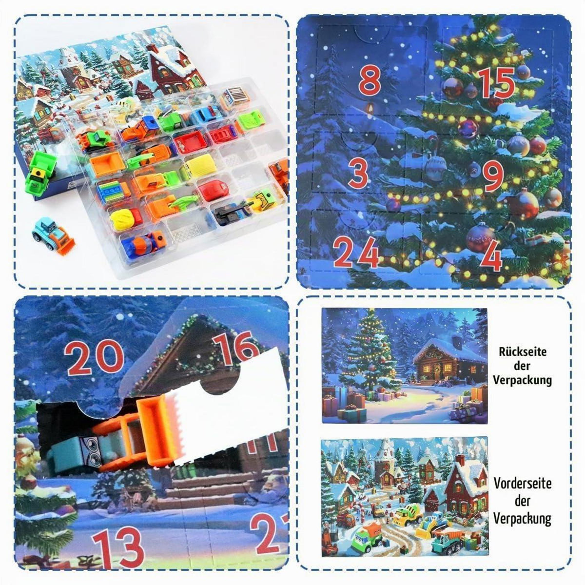 Adventskalender Auto 2026 Kinder – 24 Spielzeugautos & Baustelle