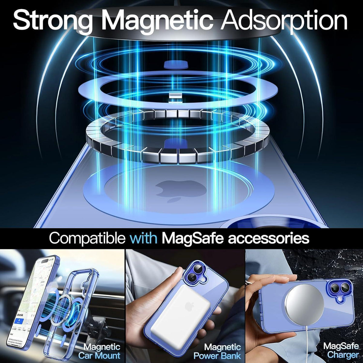 iPhone 16 Hülle MagSafe transparent stoßfest Ultramarin