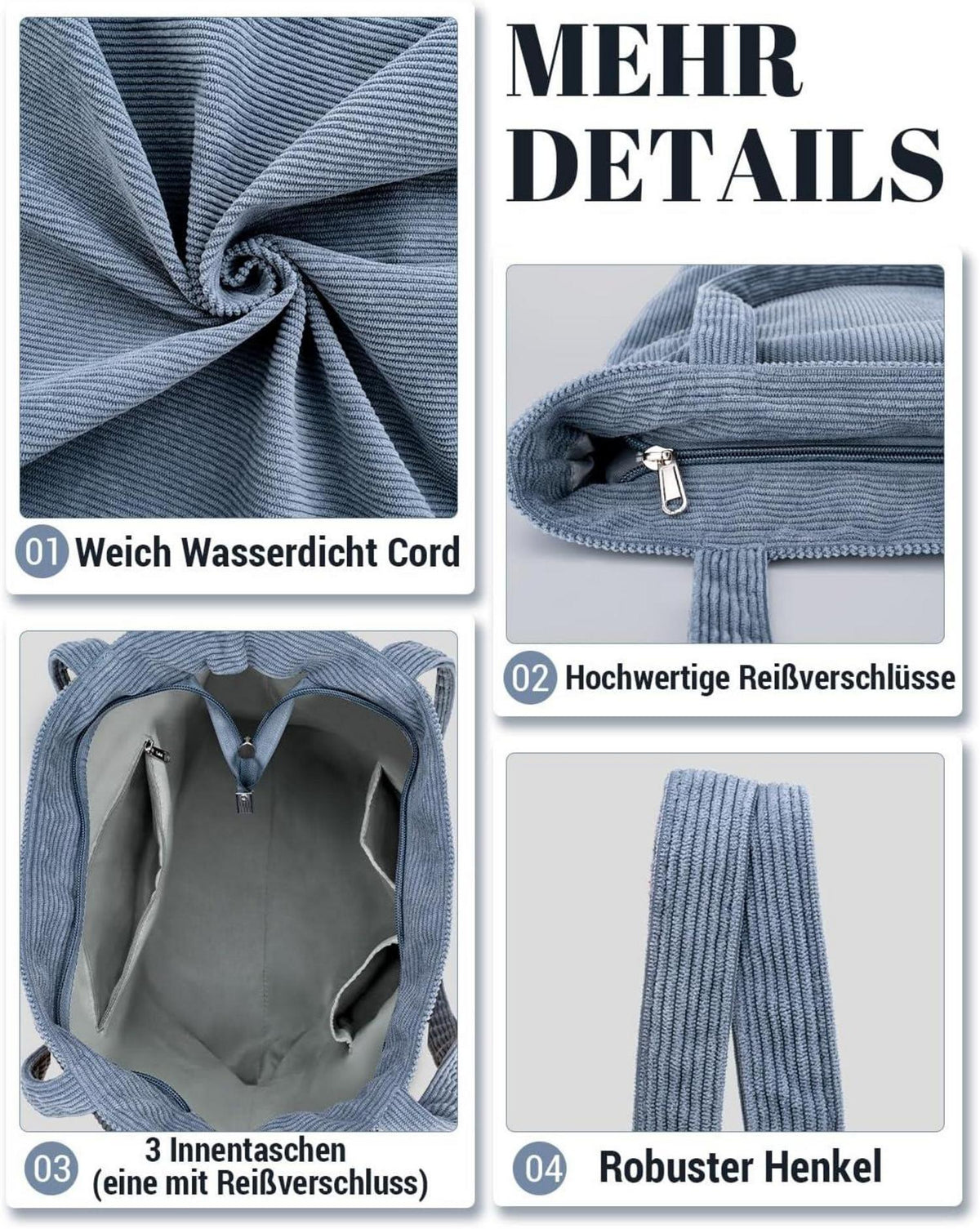 Cord Shopper Tasche Damen Handtasche groß Umhängetasche
