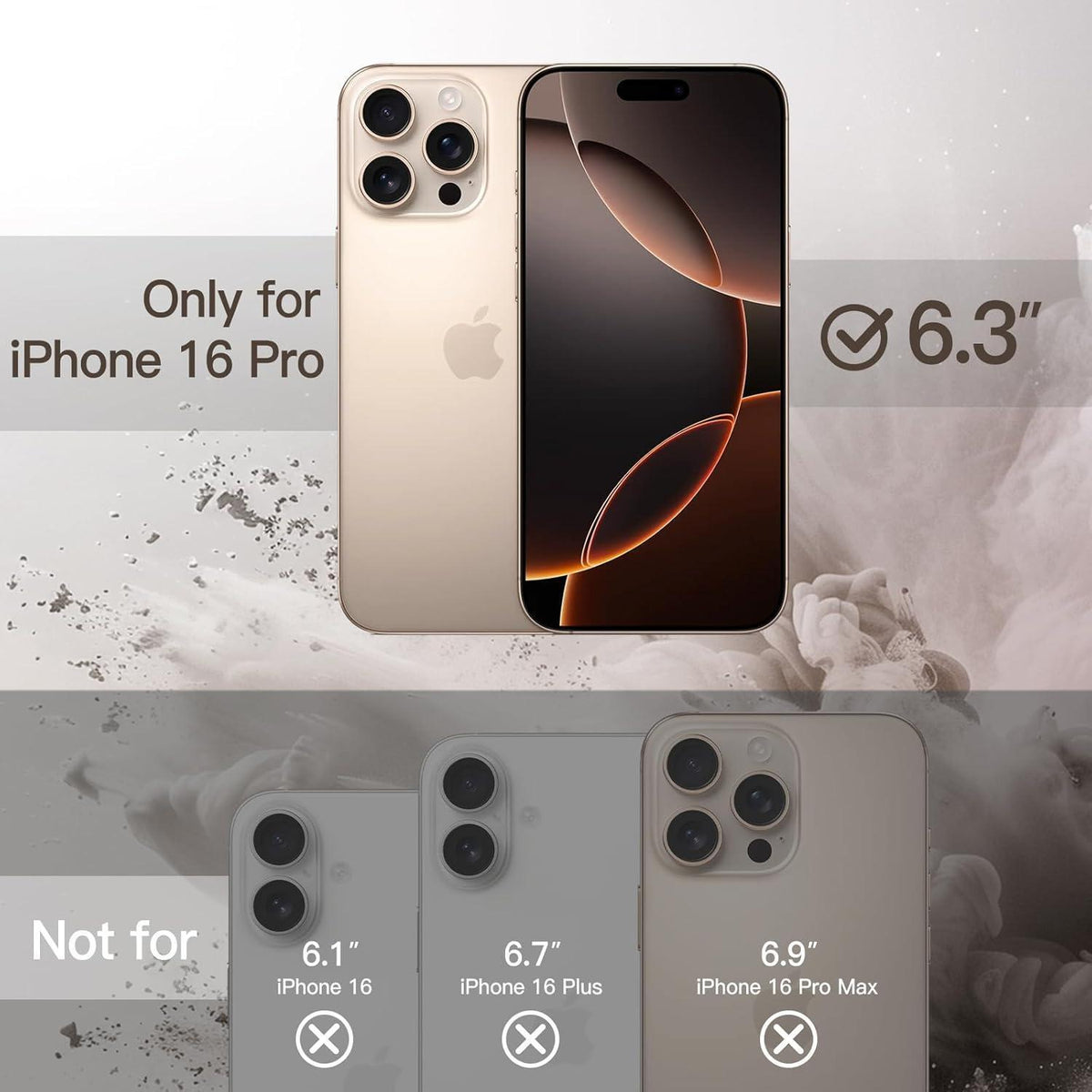 iPhone 16 Pro Hülle, transparent, stoßfest, Titan Wüstensand