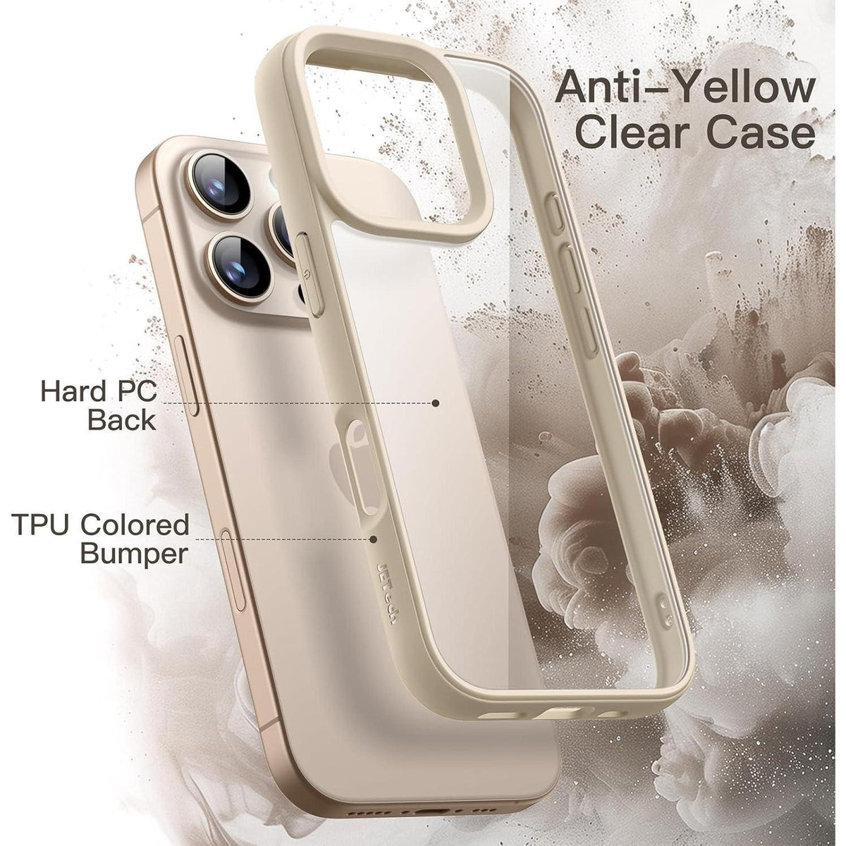 iPhone 16 Pro Hülle, transparent, stoßfest, Titan Wüstensand