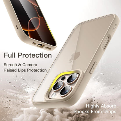 iPhone 16 Pro Hülle, transparent, stoßfest, Titan Wüstensand