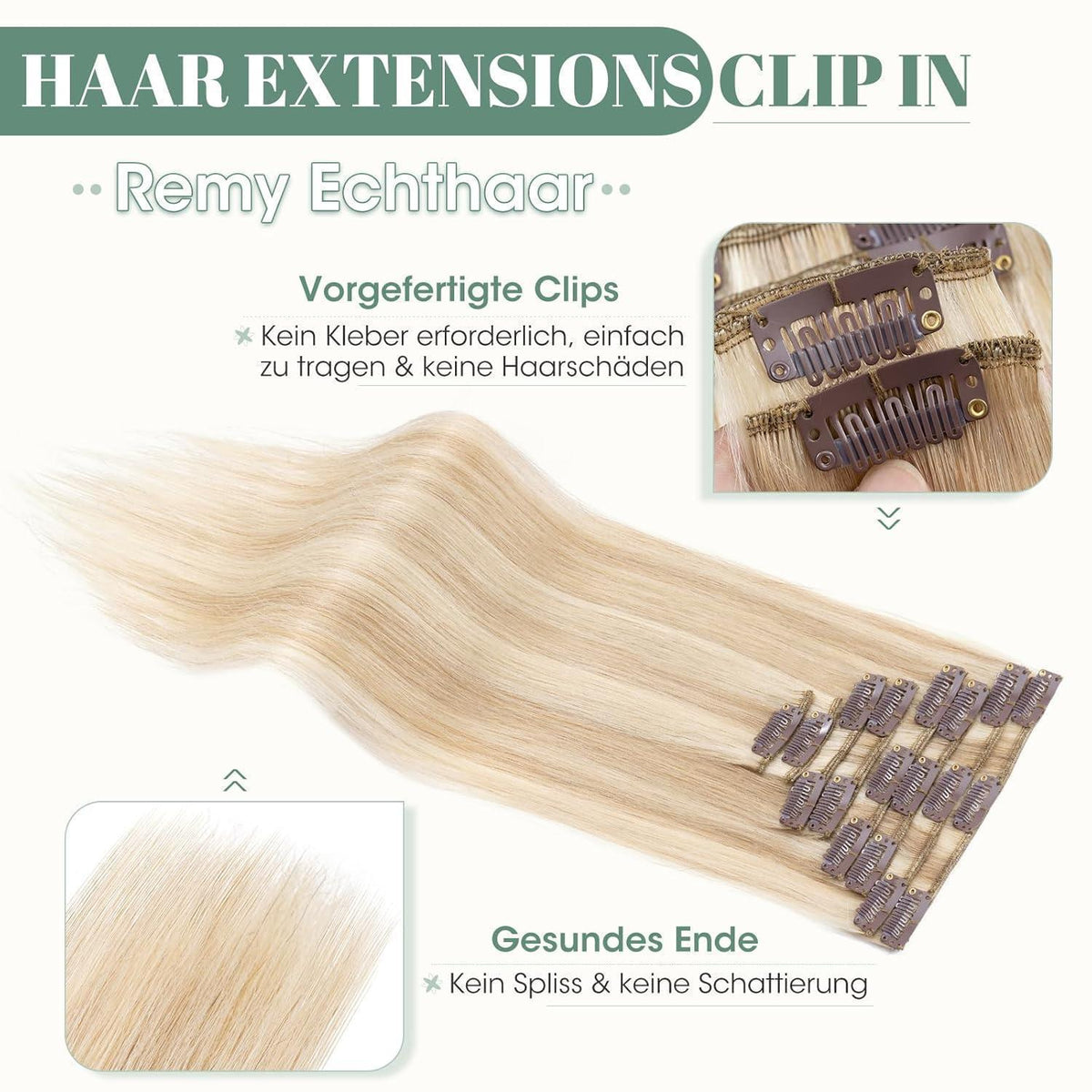 Echthaar Clip ins Extensions #18/613 Blond 25cm - 8 Stück