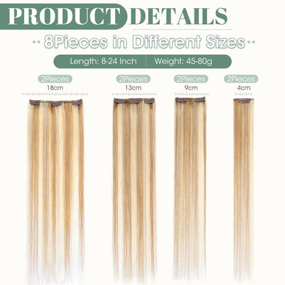 Clip in Echthaar Extensions #12/613 Blond 20cm - 8 Stück