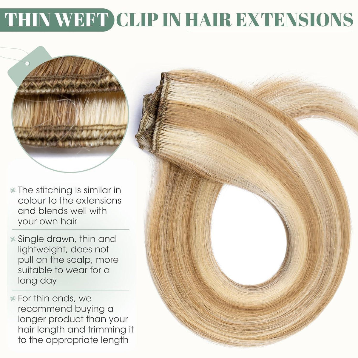 Clip in Echthaar Extensions #12/613 Blond 20cm - 8 Stück