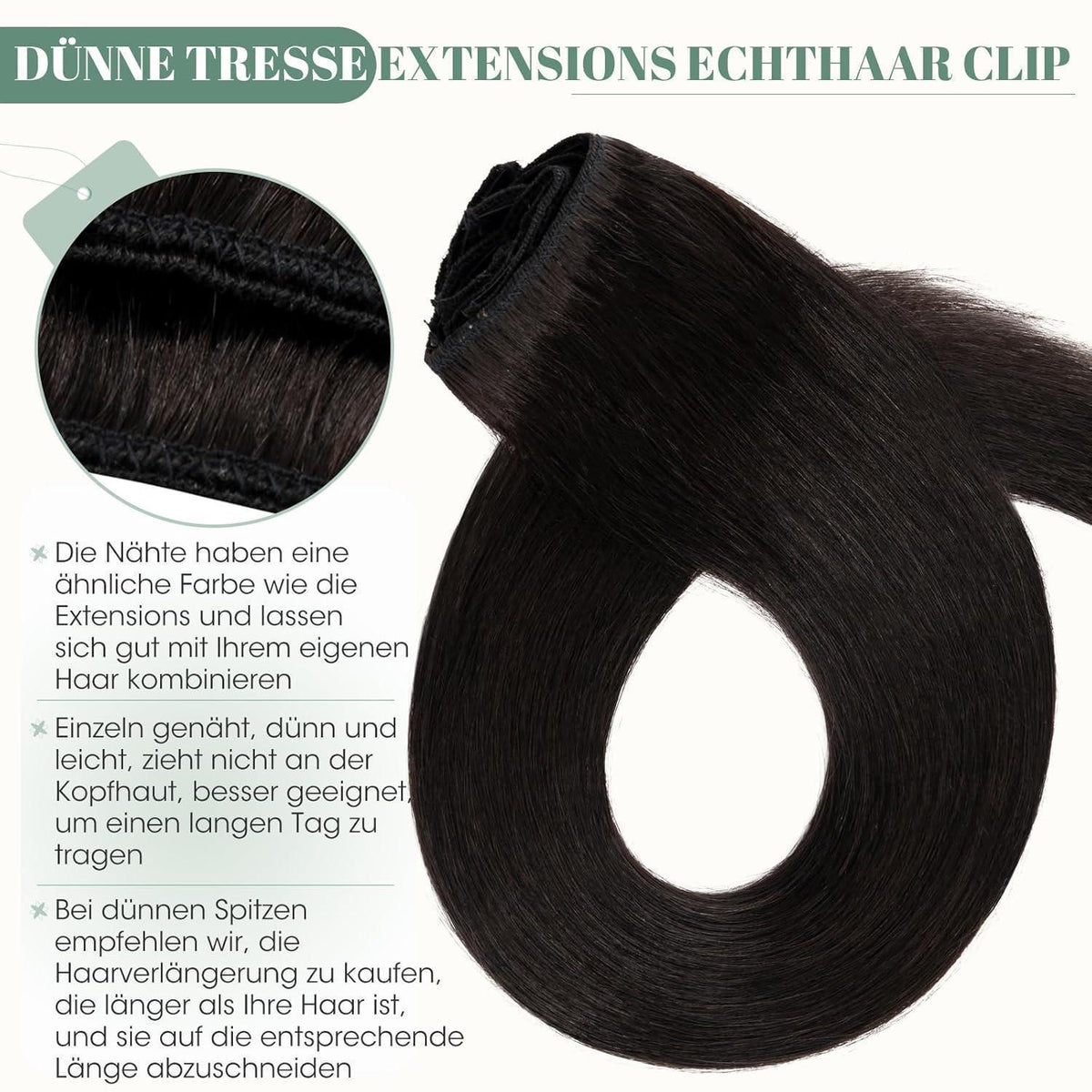 Echthaar Clip ins Extensions Schwarz 45cm - 8 Stück
