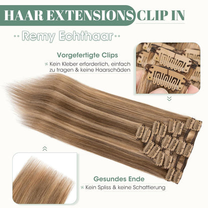 Clip in Echthaar Extensions 50cm #4/27 Blond