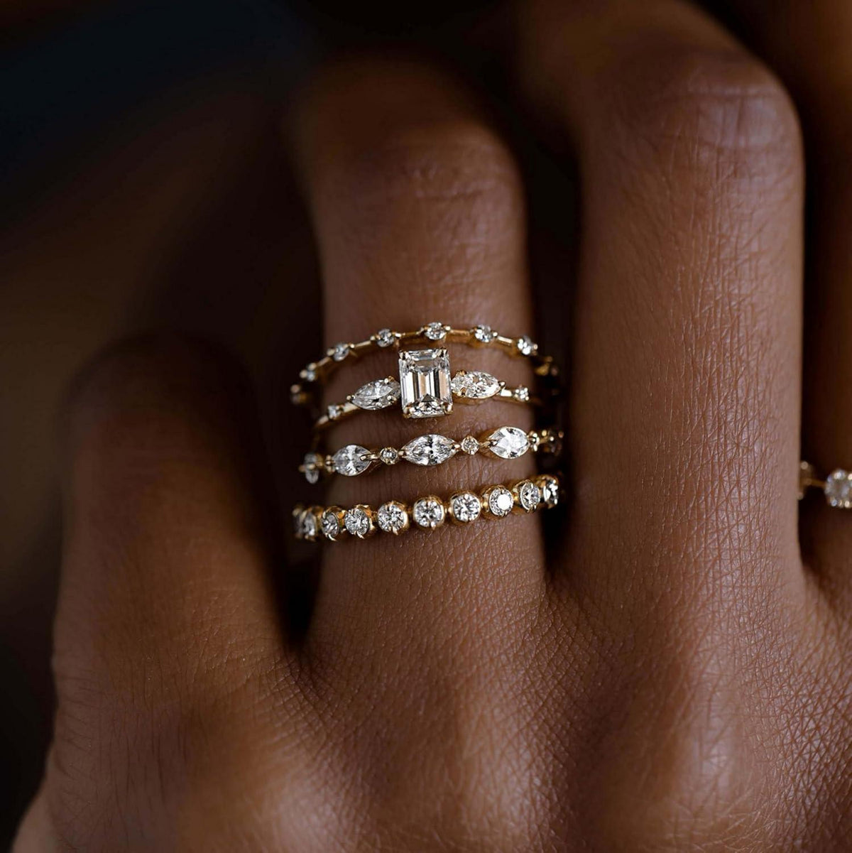 4 Stück Goldringe Set für Frauen 14K mit Zirkonia