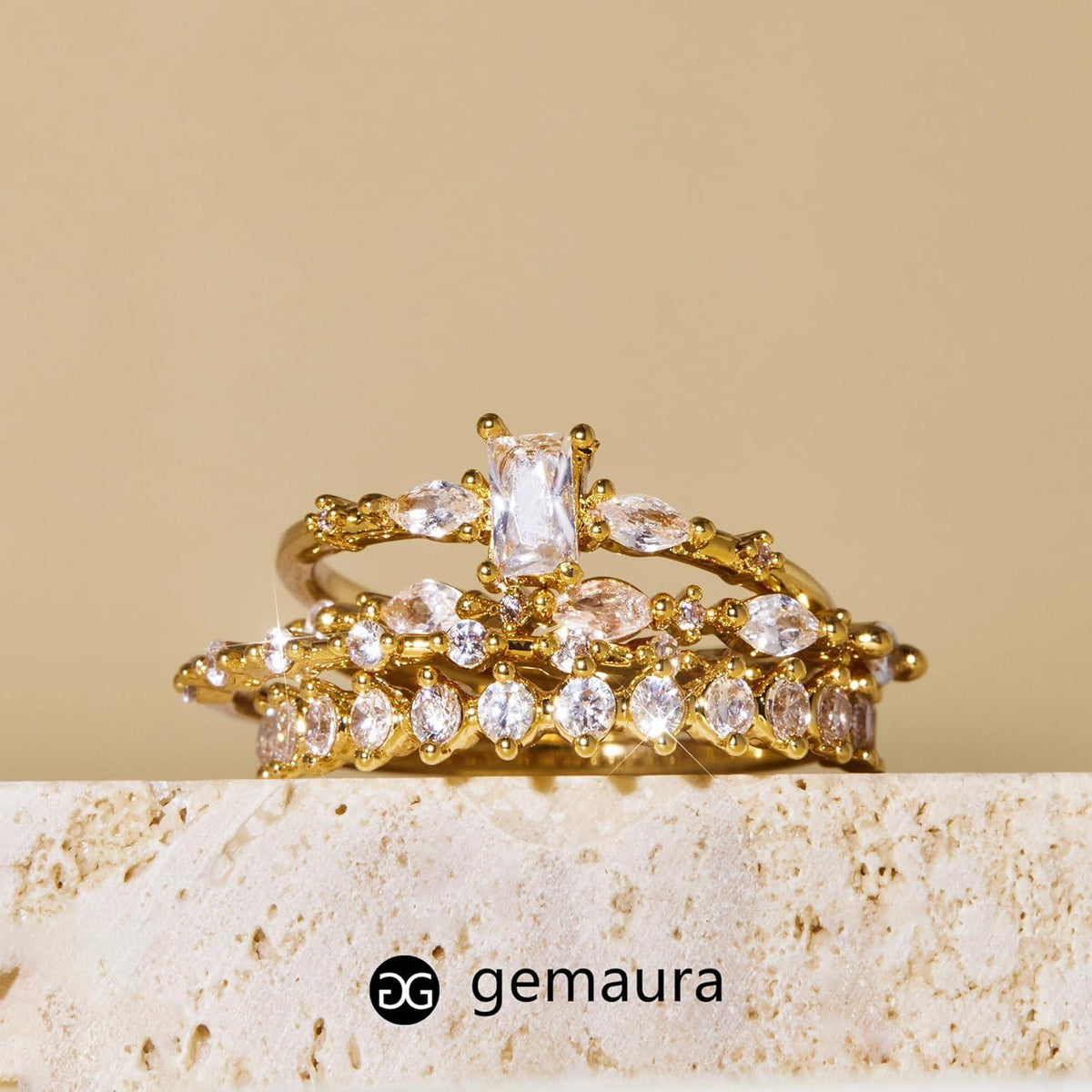 Gold Ring Set Frauen 14 Karat Stapelbare Ringe Zirkonia Verlobungsring 4 Stück