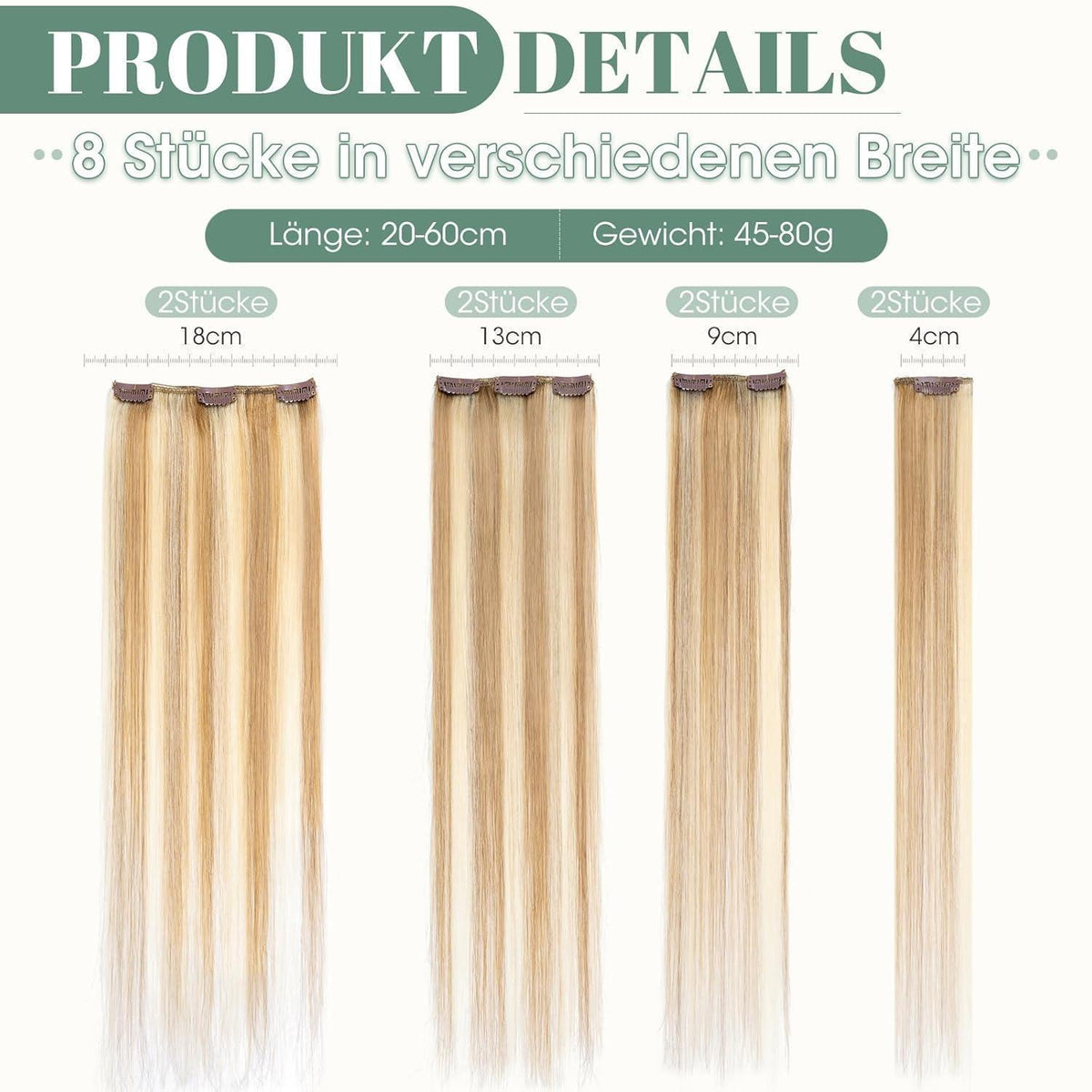Echthaar Clip ins 55cm #12/613 Blond Strähnchen